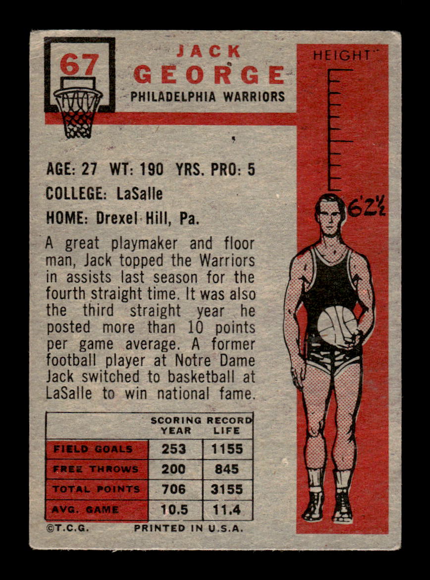 1957-58 Topps #67 Jack George Philadelphia Warriors VG HOF10010896