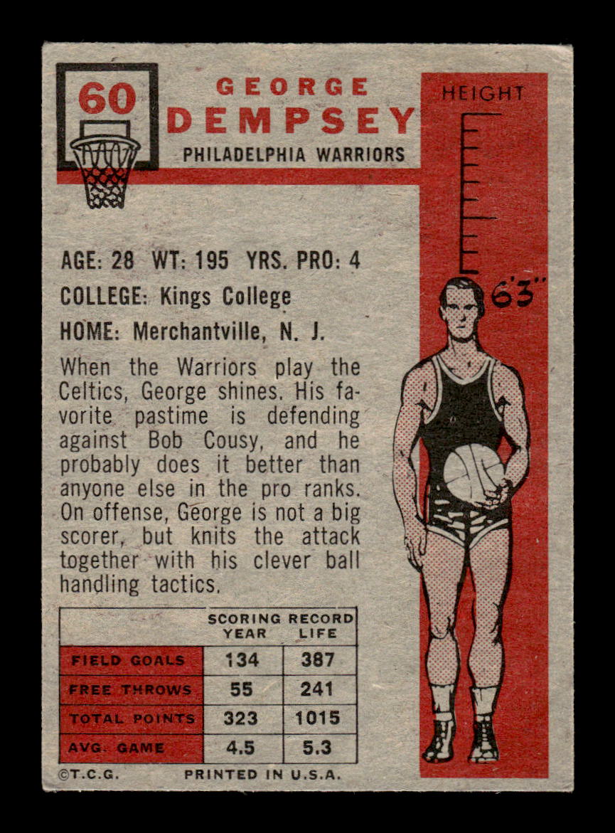 1957-58 Topps #60 George Dempsey Philadelphia Warriors VGEX HOF10010899