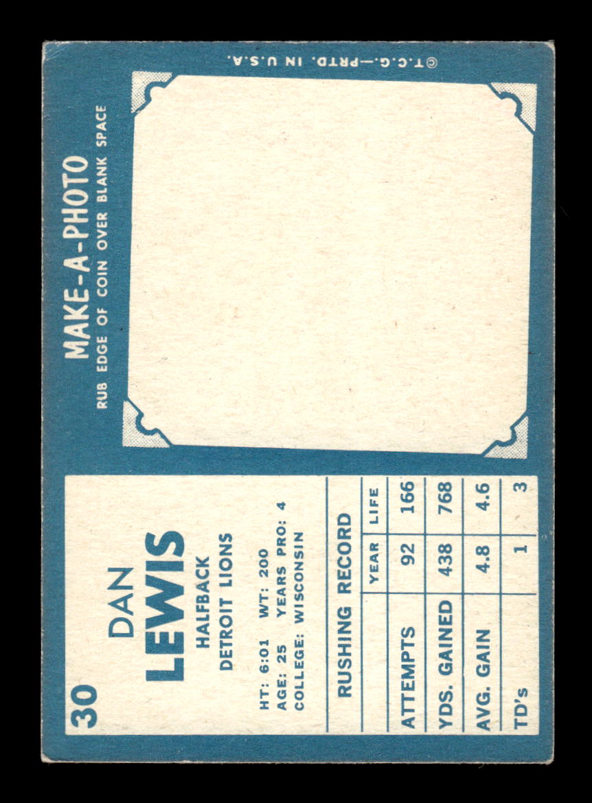 1961 Topps #30 Dan Lewis Detroit Lions EX HOF10010906