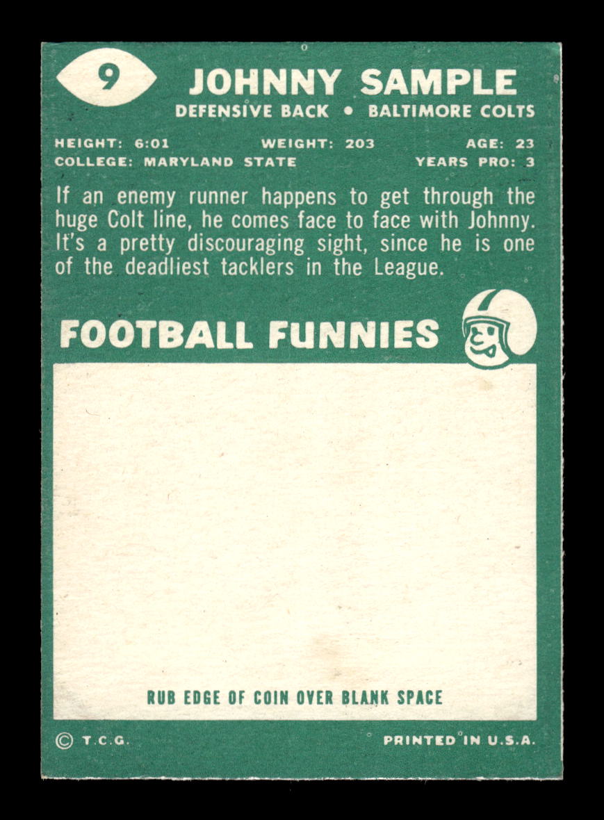 1960 Topps #9 Johnny Sample Baltimore Colts EX HOF10010909