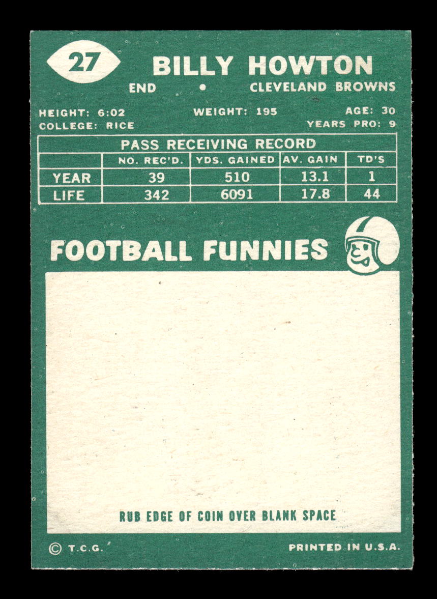 1960 Topps #27 Billy Howton Cleveland Browns EXMT HOF10010914
