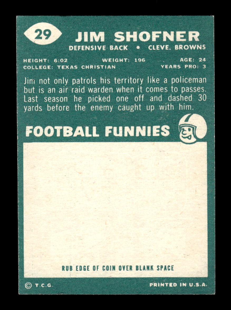 1960 Topps #29 Jim Shofner Cleveland Browns EX HOF10010916