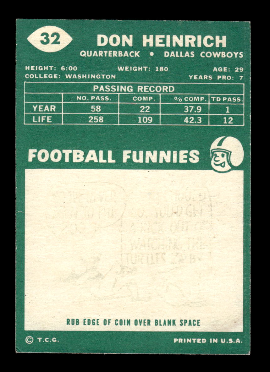 1960 Topps #32 Don Heinrich Dallas Cowboys VGEX HOF10010918