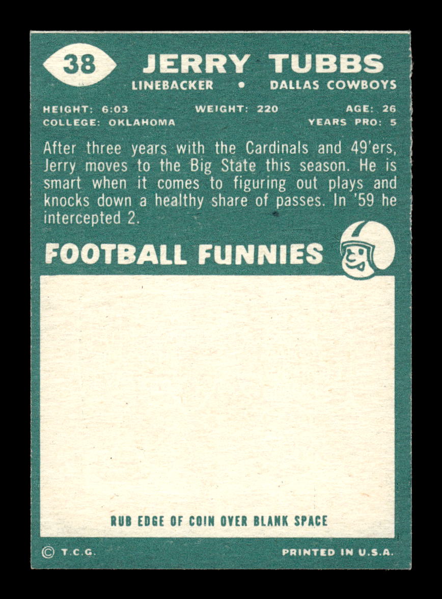 1960 Topps #38 Jerry Tubbs Dallas Cowboys VGEX HOF10010924