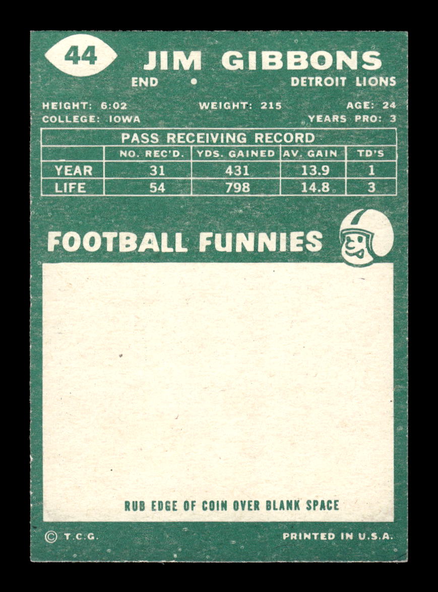 1960 Topps #44 Jim Gibbons Detroit Lions VGEX HOF10010930