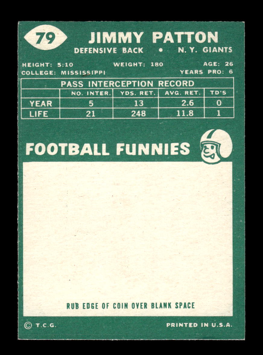 1960 Topps #79 Jimmy Patton New York Giants VGEX HOF10010939