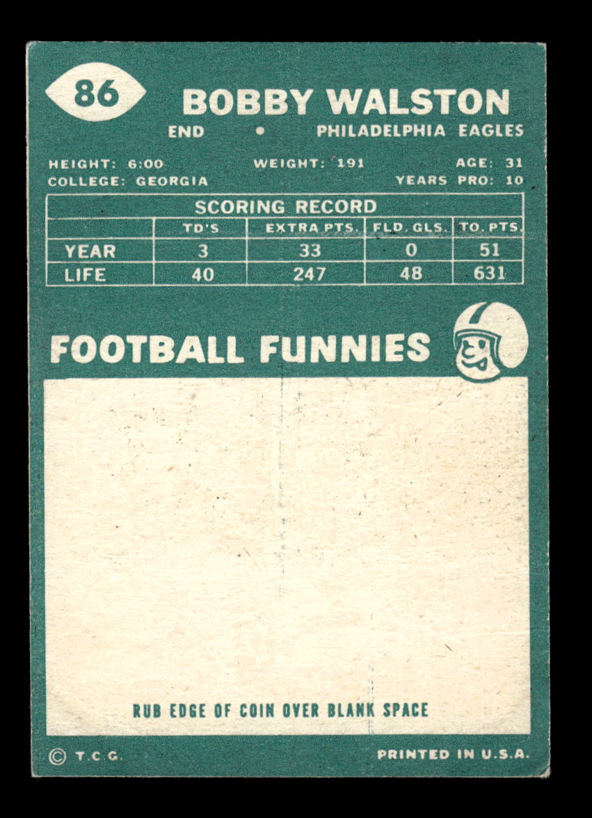 1960 Topps #86 Bobby Walston Philadelphia Eagles VGEX HOF10010942