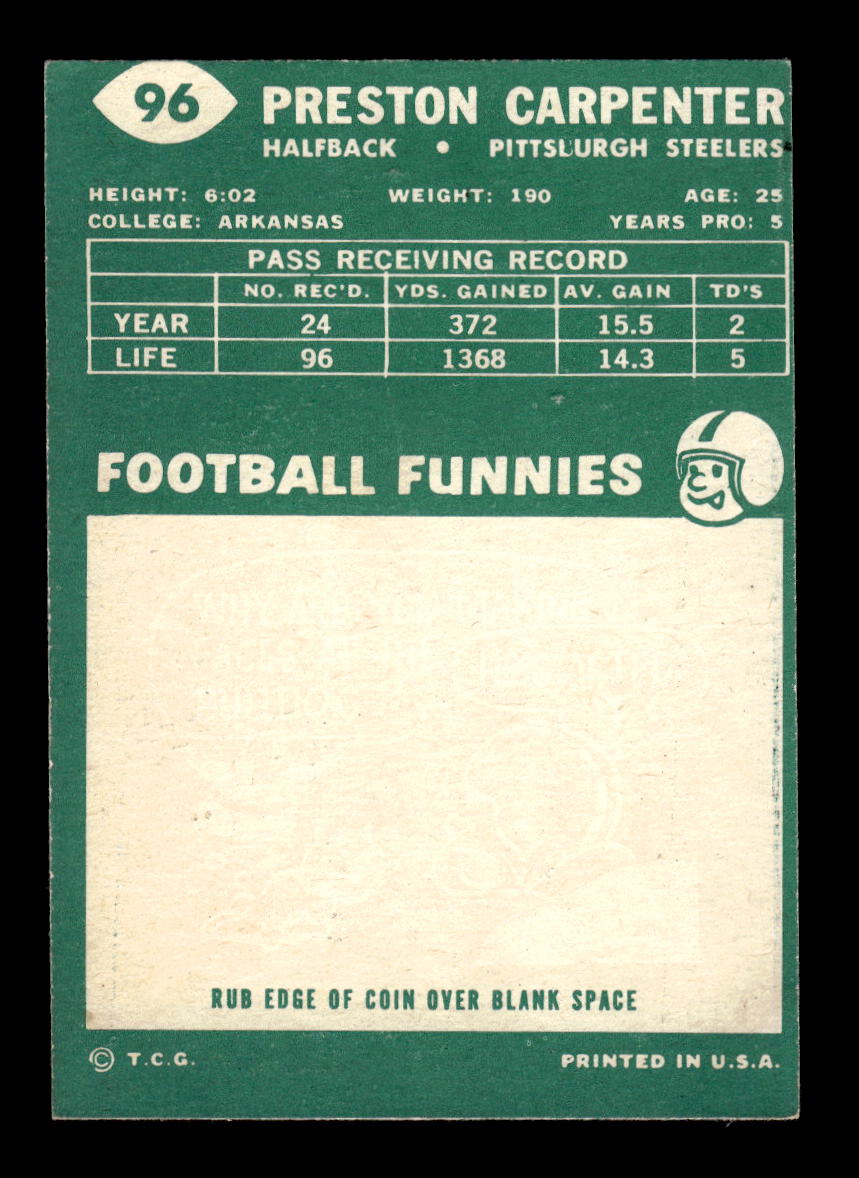 1960 Topps #96 Preston Carpenter Pittsburgh Steelers VGEX HOF10010945