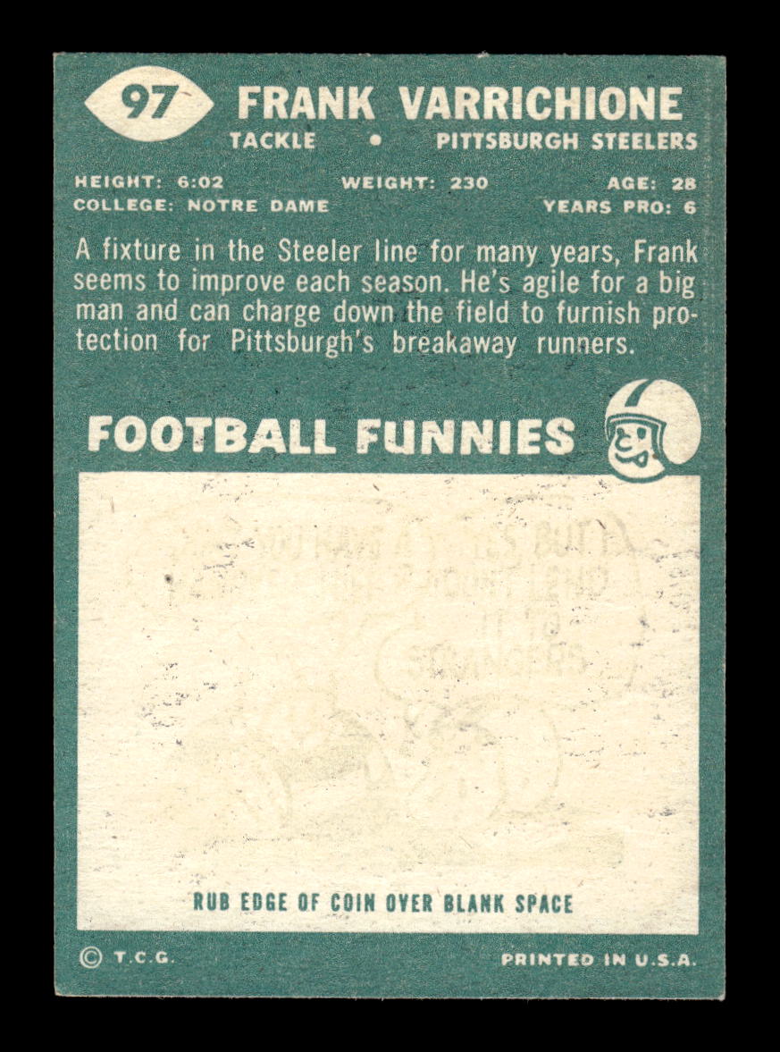 1960 Topps #97 Frank Varrichione Pittsburgh Steelers VGEX HOF10010946