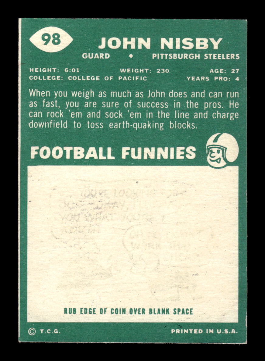 1960 Topps #98 John Nisby Pittsburgh Steelers VGEX HOF10010947