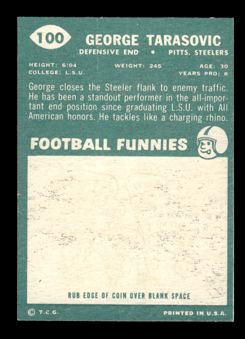 1960 Topps #100 George Tarasovic Pittsburgh Steelers VGEX HOF10010948