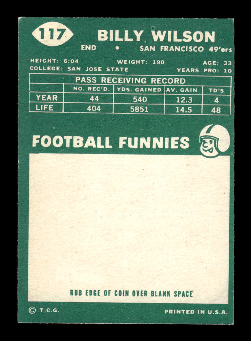 1960 Topps #117 Billy Wilson San Francisco 49ers VGEX HOF10010957