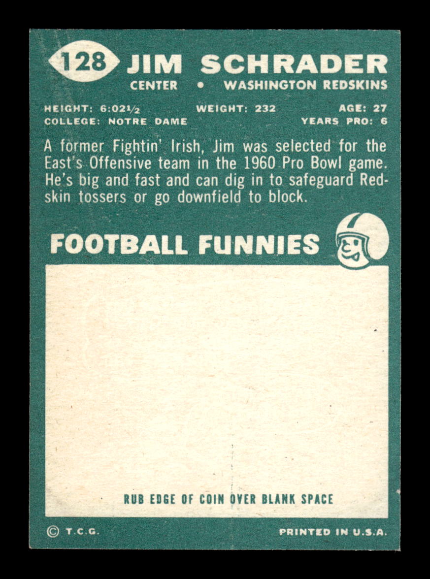 1960 Topps #128 Jim Schrader Washington Redskins VGEX HOF10010965