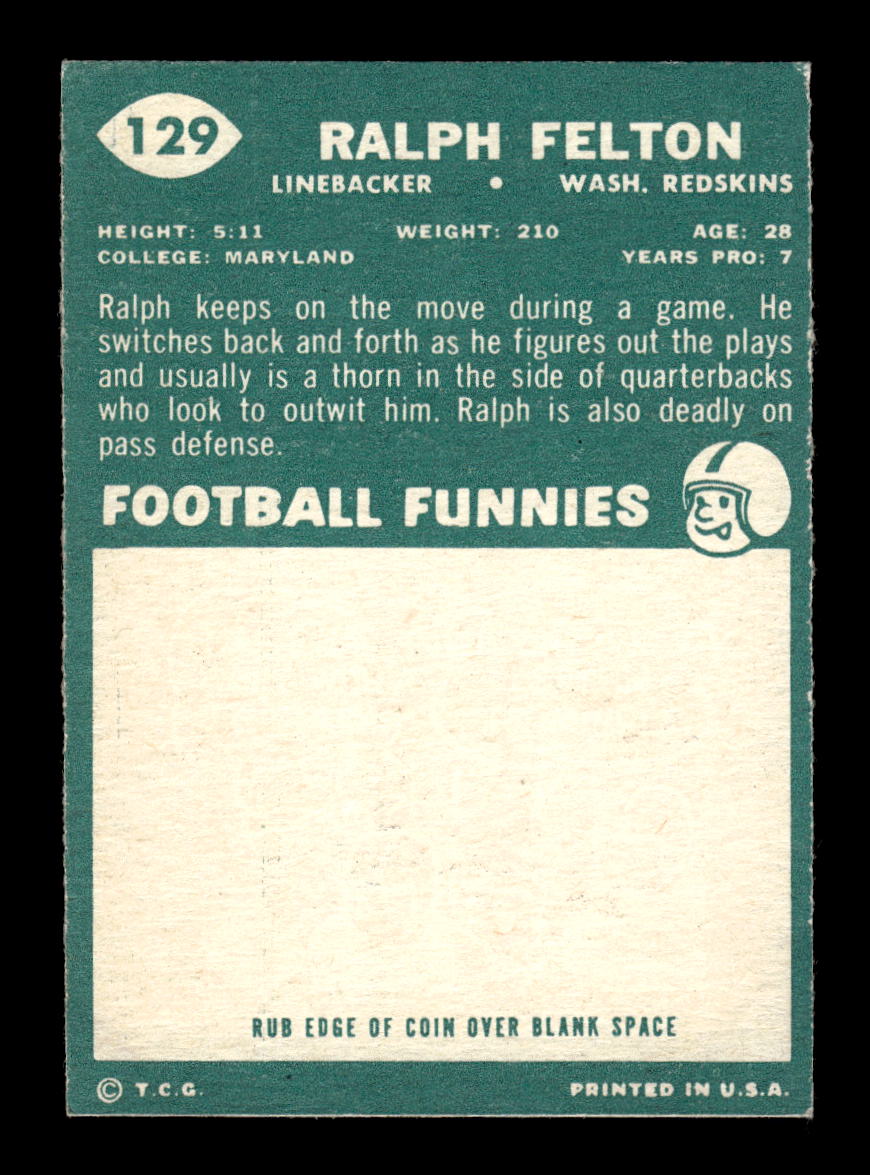 1960 Topps #129 Ralph Felton Washington Redskins VGEX HOF10010966