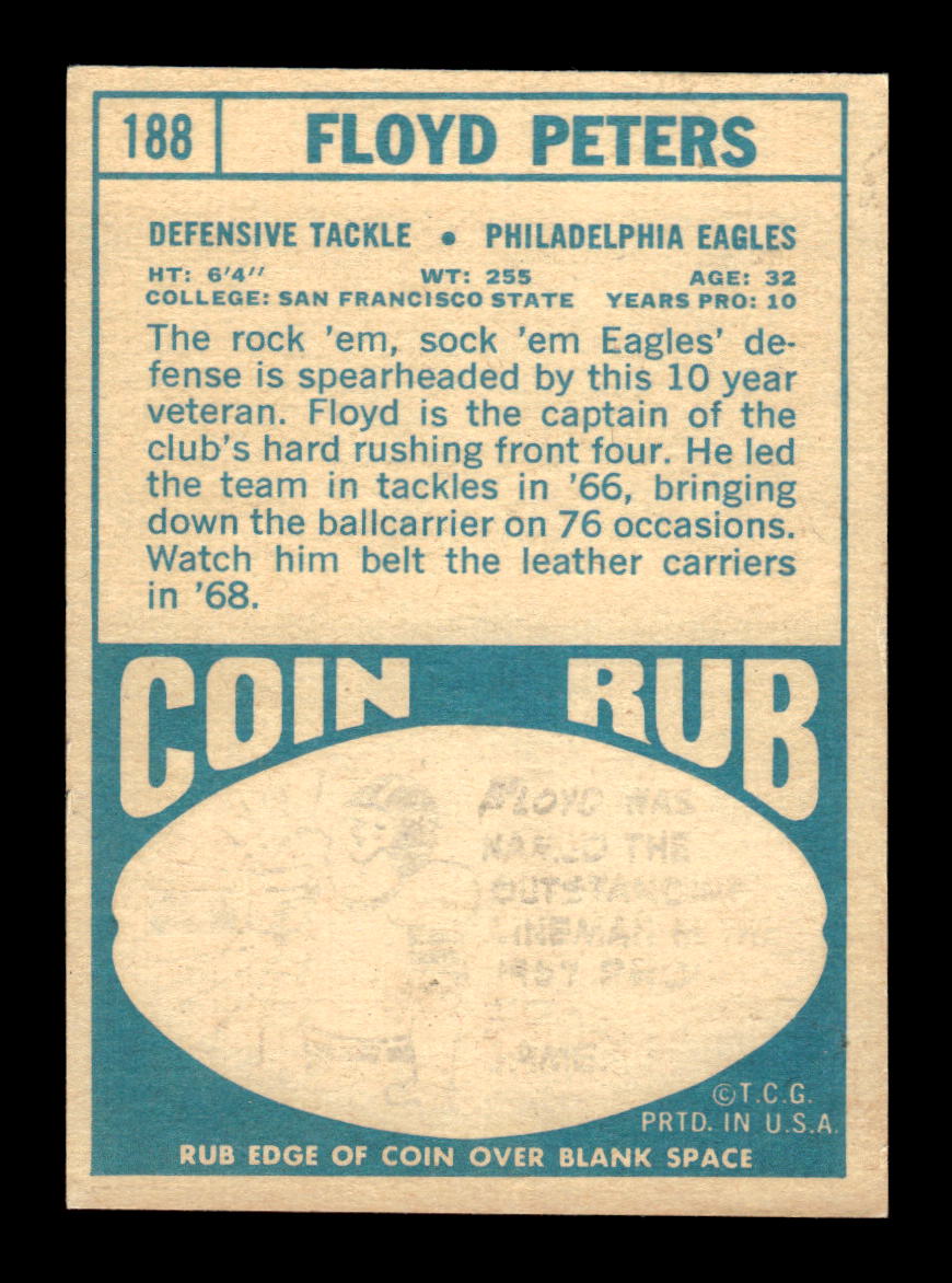 1968 Topps #188 Floyd Peters Philadelphia Eagles EX HOF10010978