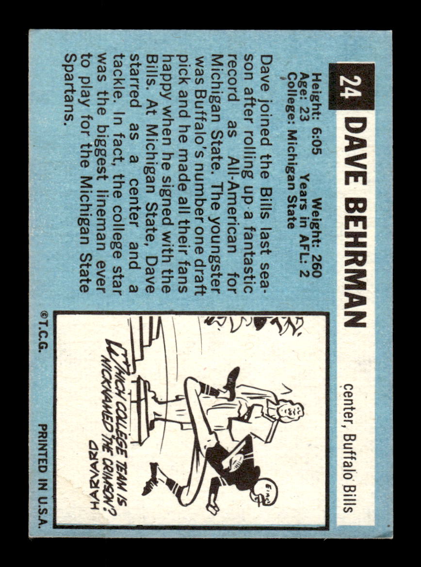 1964 Topps #24 Dave Behrman Buffalo Bills EX HOF10010990