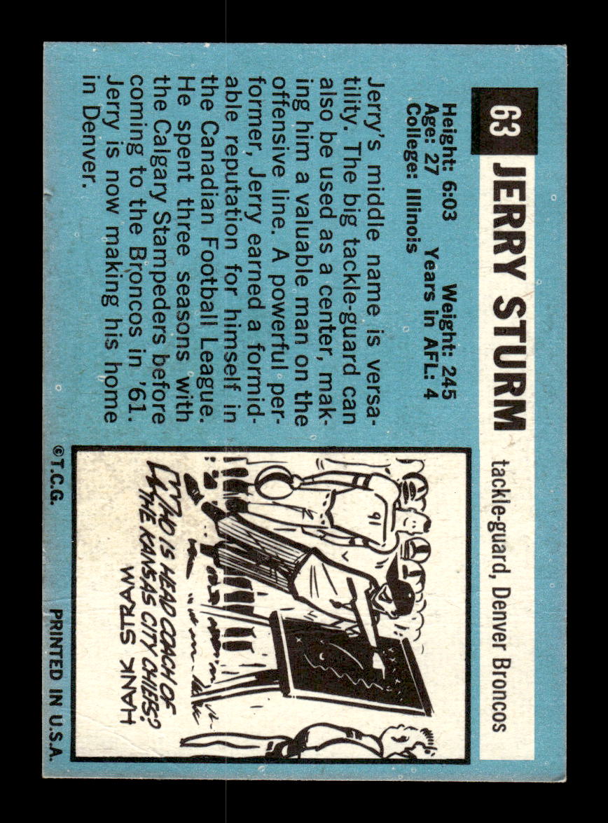 1964 Topps #63 Jerry Sturm Denver Broncos EX HOF10010997