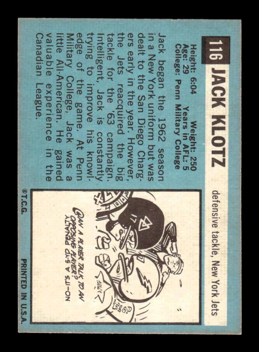 1964 Topps #116 Jack Klotz New York Jets EX HOF10011002