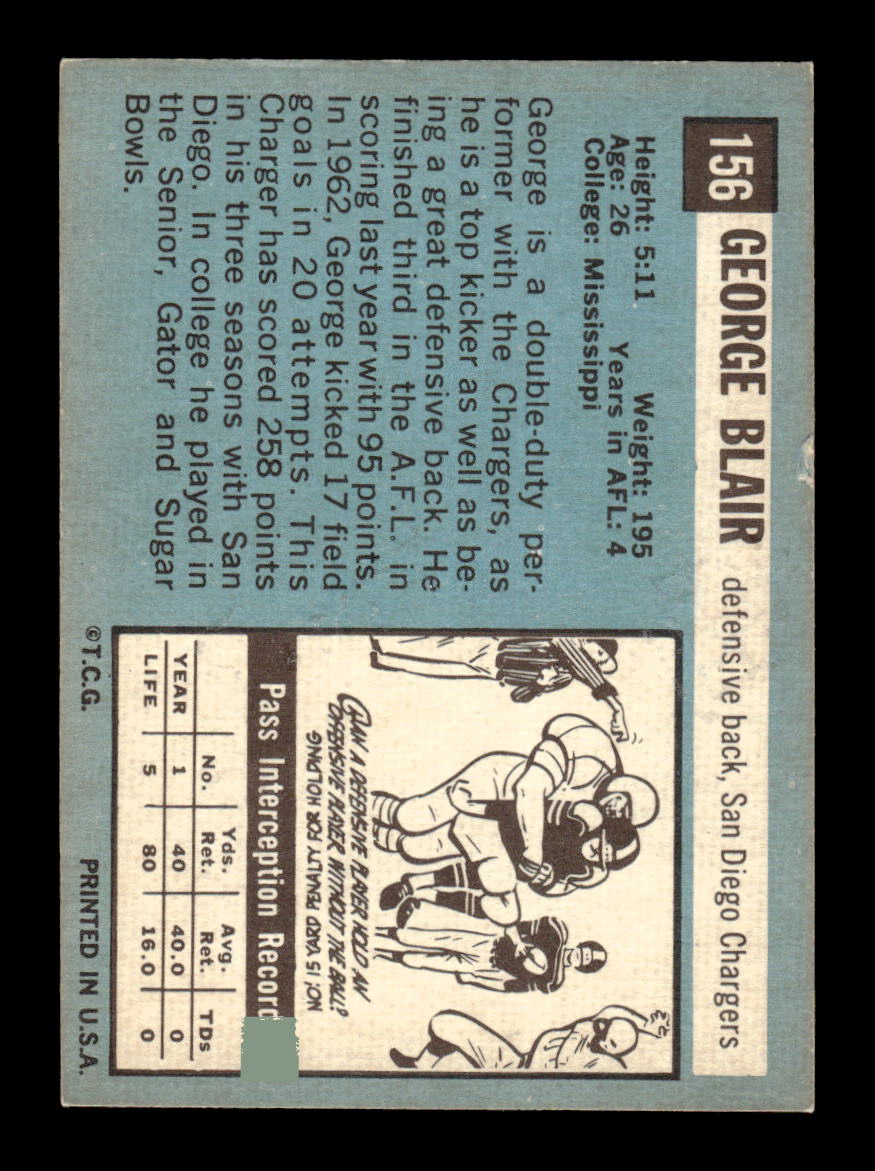 1964 Topps #156 George Blair San Diego Chargers EX HOF10011007