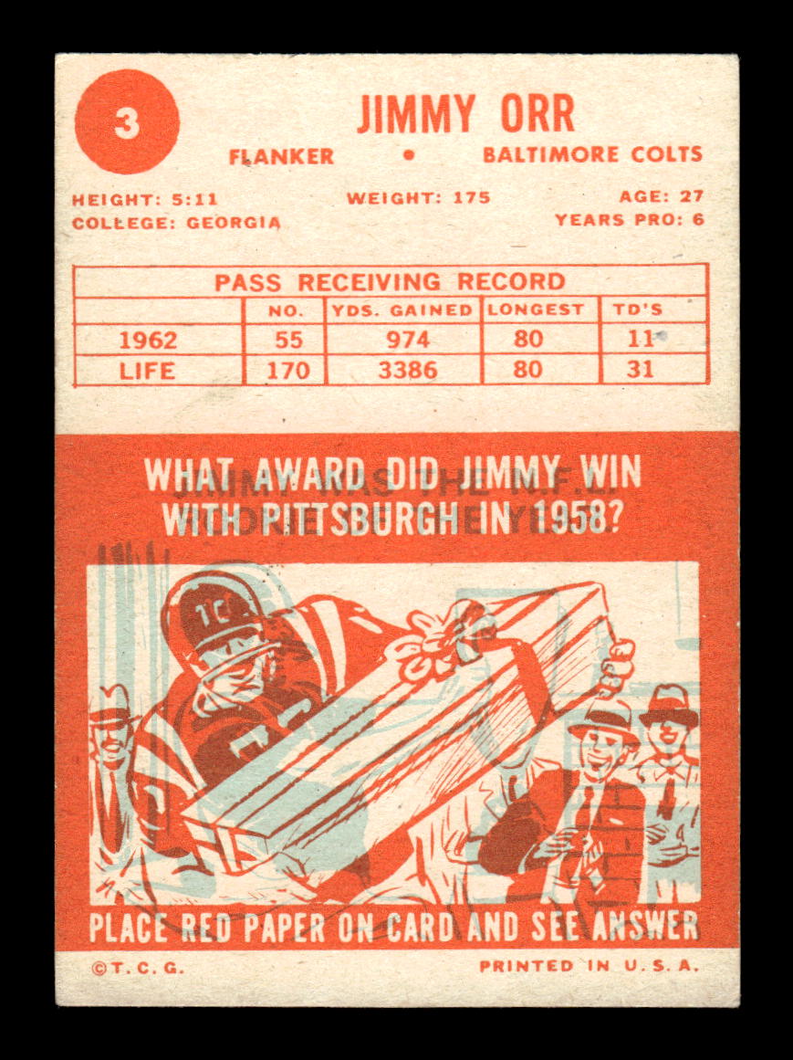 1963 Topps #3 Jimmy Orr Baltimore Colts EX HOF10011011