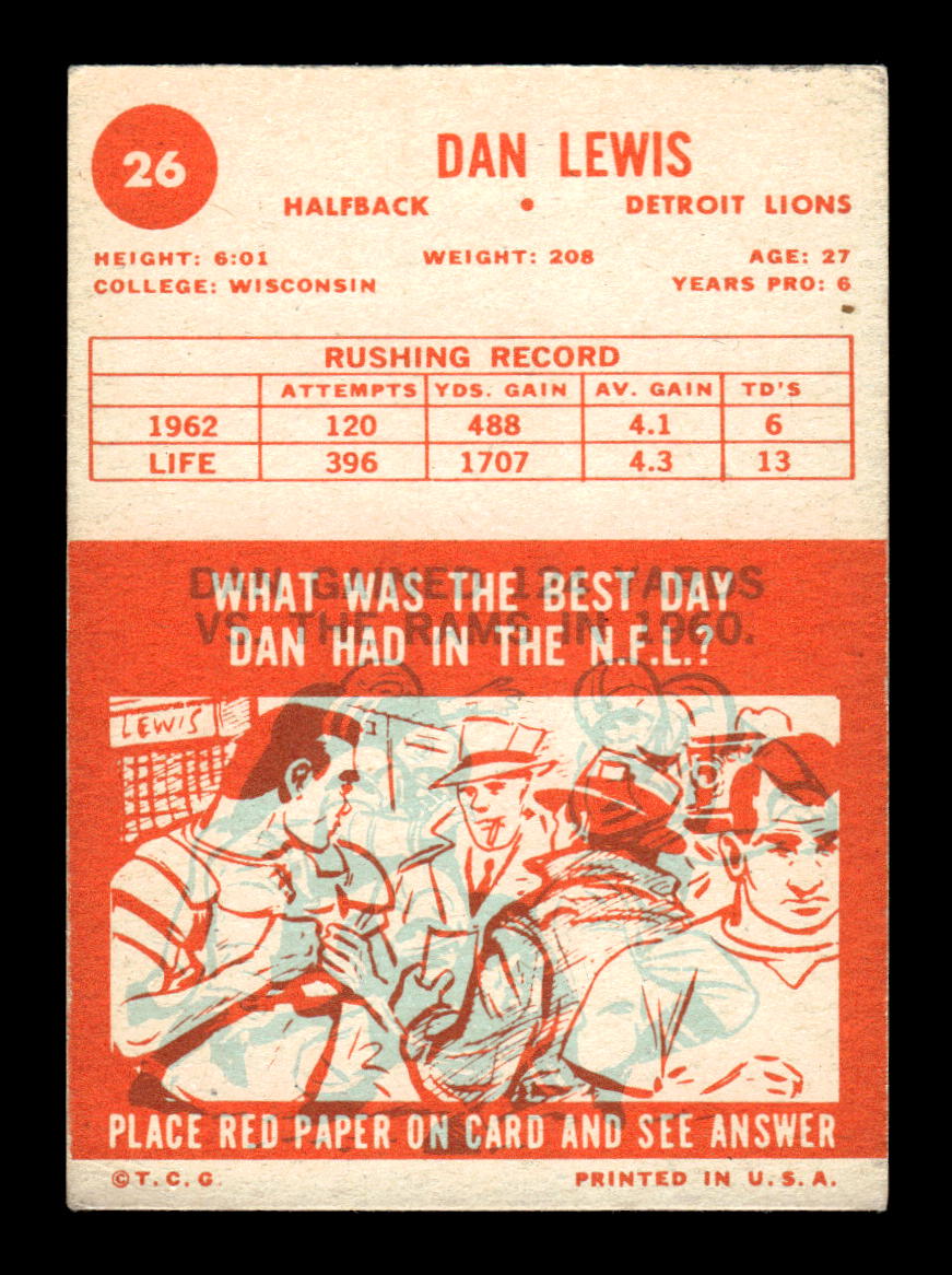 1963 Topps #26 Dan Lewis Detroit Lions EX HOF10011018
