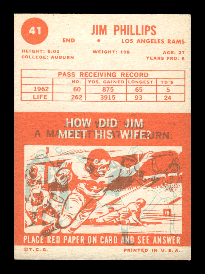 1963 Topps #41 Jim Phillips Los Angeles Rams EX HOF10011023