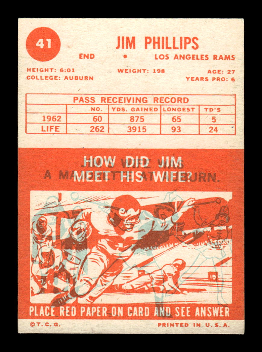 1963 Topps #41 Jim Phillips Los Angeles Rams EX HOF10011024
