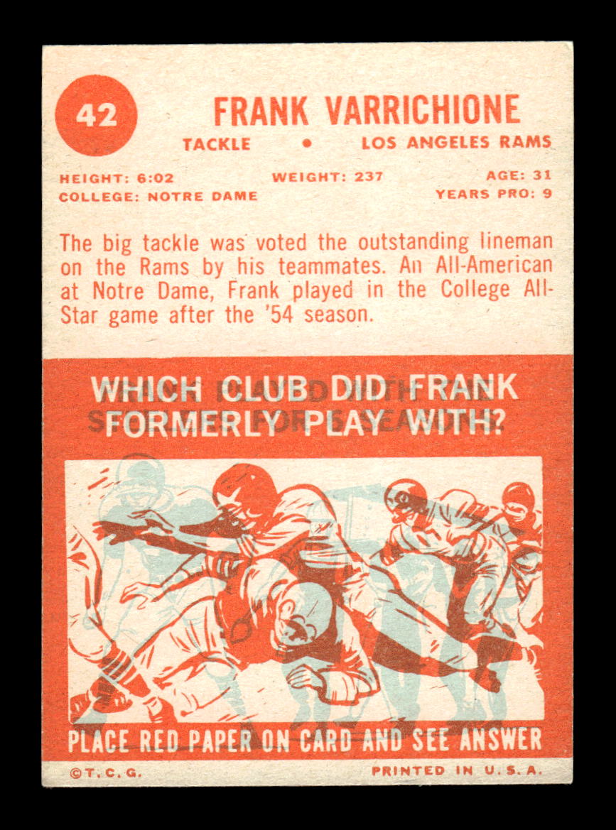 1963 Topps #42 Frank Varrichione Los Angeles Rams EX HOF10011025