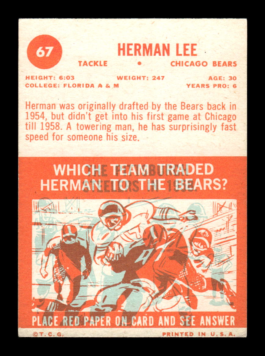 1963 Topps #67 Herman Lee Chicago Bears EX HOF10011030
