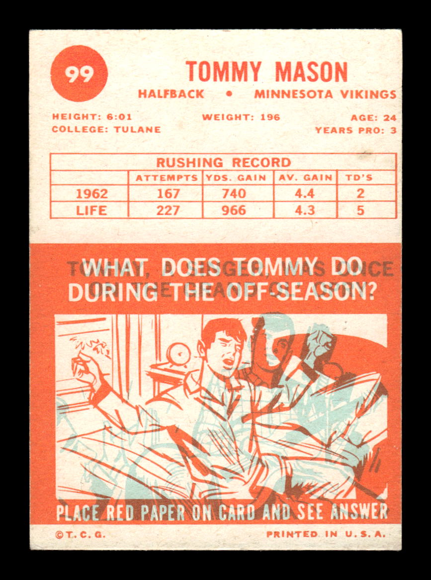 1963 Topps #99 Tommy Mason Minnesota Vikings VGEX HOF10011032