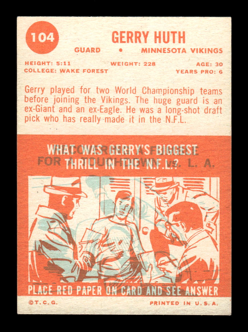 1963 Topps #104 Gerry Huth Minnesota Vikings EX HOF10011035
