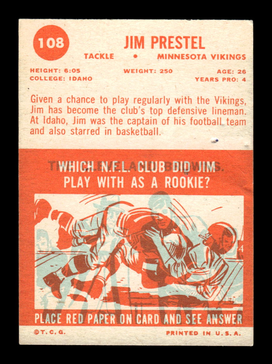 1963 Topps #108 Jim Prestel Minnesota Vikings G/VG HOF10011040