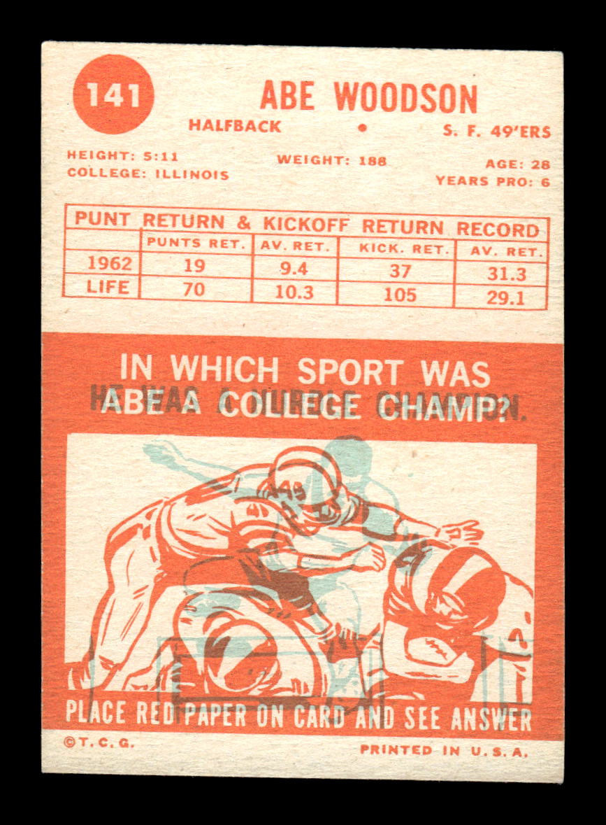 1963 Topps #141 Abe Woodson San Francisco 49ers EXMT HOF10011043