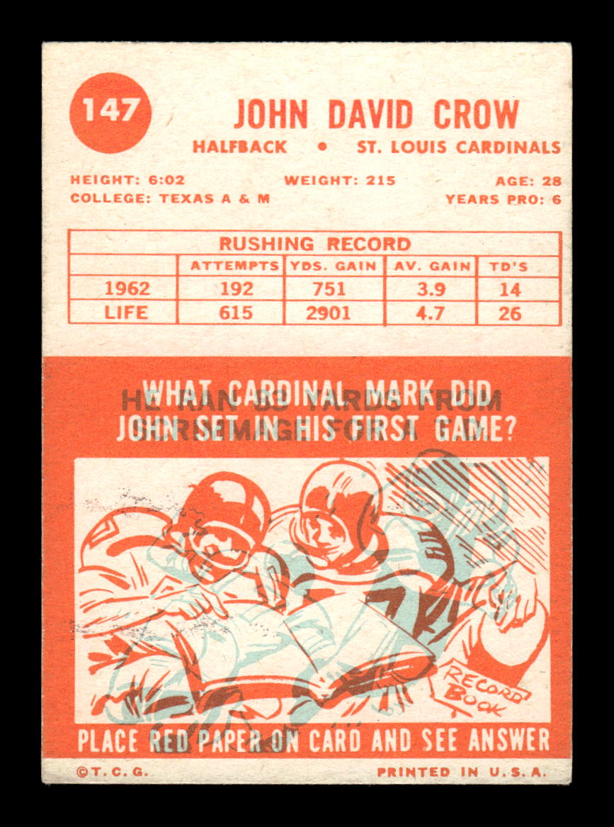 1963 Topps #147 John David Crow St. Louis Cardinals EX HOF10011044