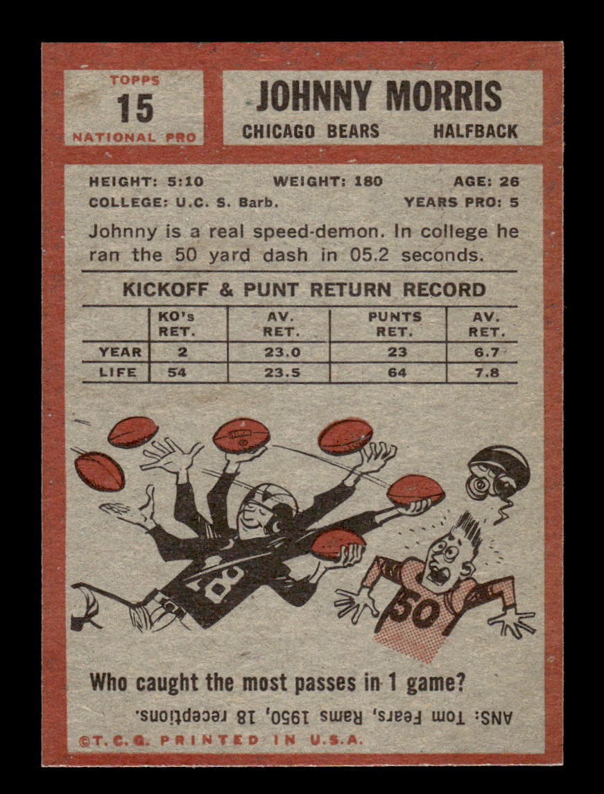 1962 Topps #15 Johnny Morris Chicago Bears EX HOF10011053
