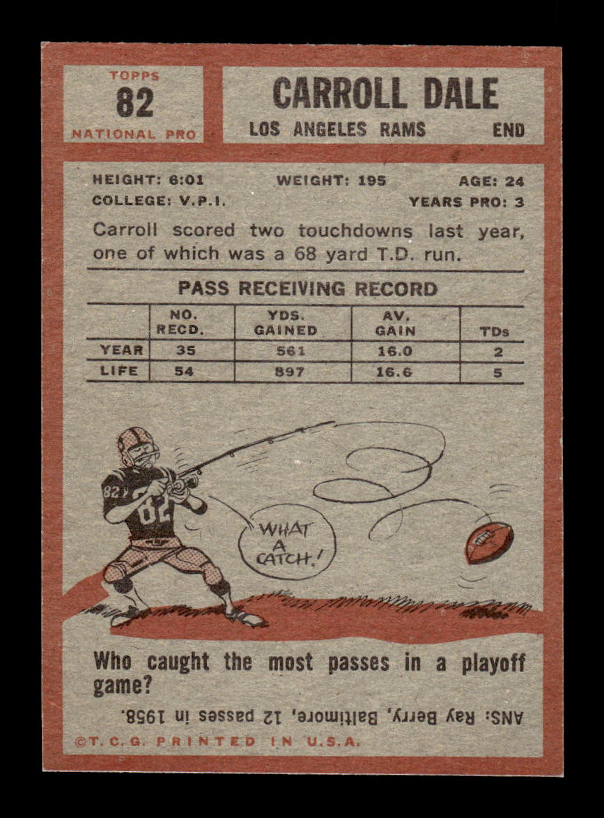 1962 Topps #82 Carroll Dale Los Angeles Rams EX HOF10011057
