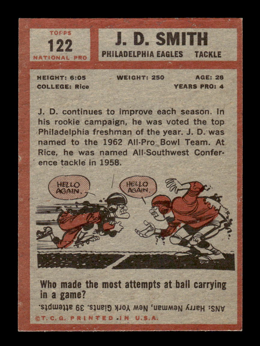 1962 Topps #122 J.D. Smith Philadelphia Eagles EX HOF10011063