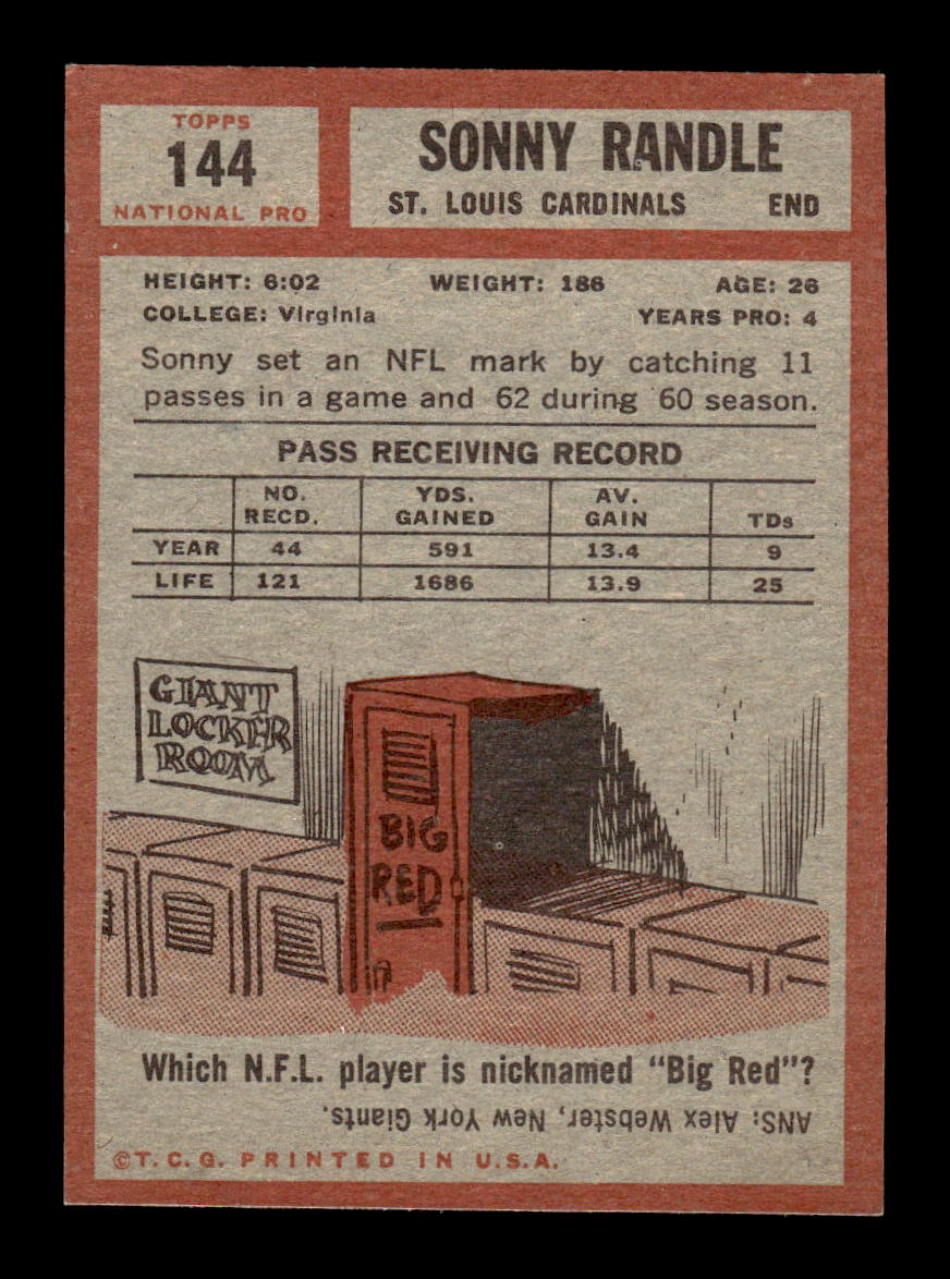 1962 Topps #144 Sonny Randle St. Louis Cardinals EX HOF10011065