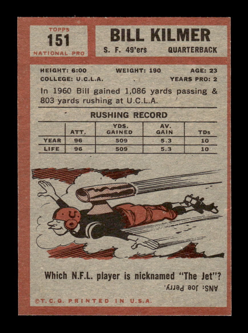 1962 Topps #151 Bill Kilmer San Francisco 49ers EX HOF10011066