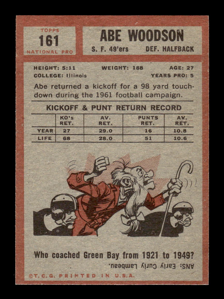 1962 Topps #161 Abe Woodson San Francisco 49ers EX HOF10011068