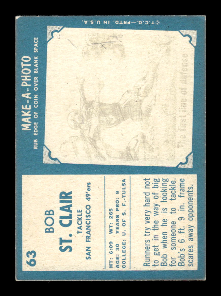 1961 Topps #63 Bob St. Clair San Francisco 49ers EX HOF10011072