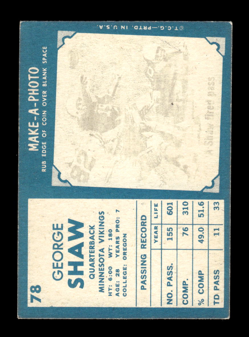 1961 Topps #78 George Shaw Minnesota Vikings EX HOF10011073