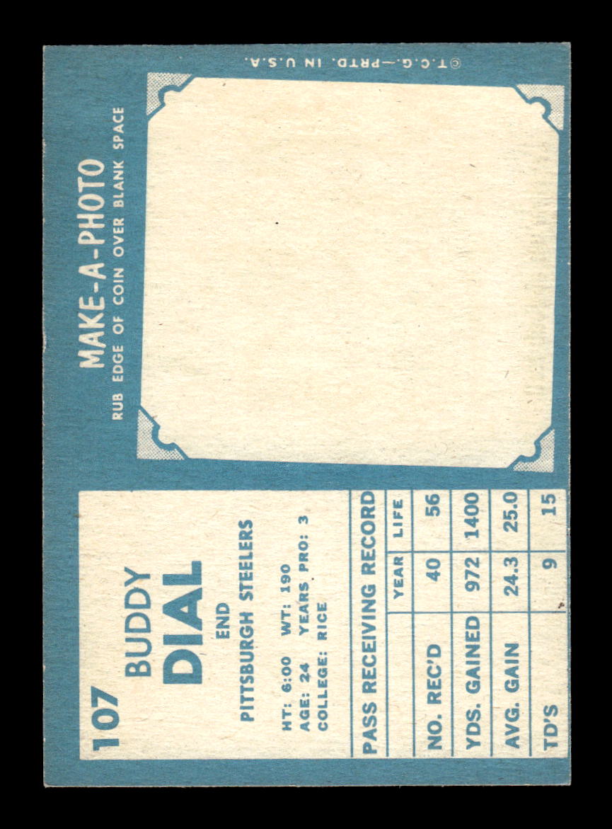 1961 Topps #107 Buddy Dial Pittsburgh Steelers EX HOF10011077