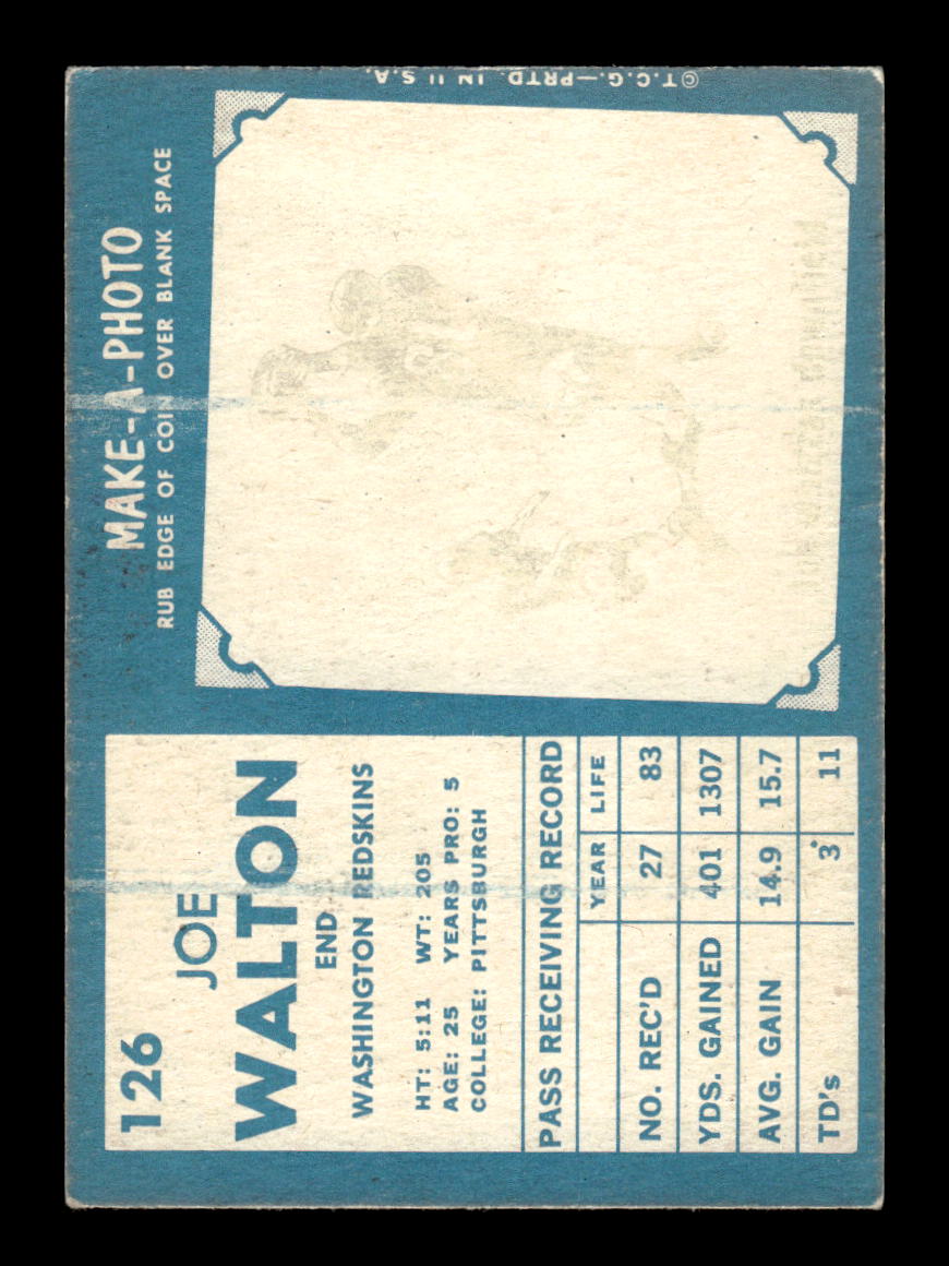 1961 Topps #126 Joe Walton Washington Redskins VGEX HOF10011081