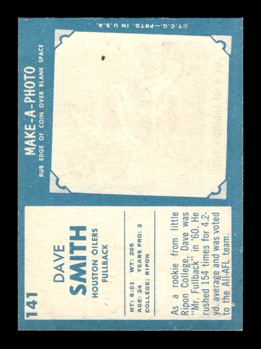 1961 Topps #141 Dave Smith Houston Oilers VGEX HOF10011090