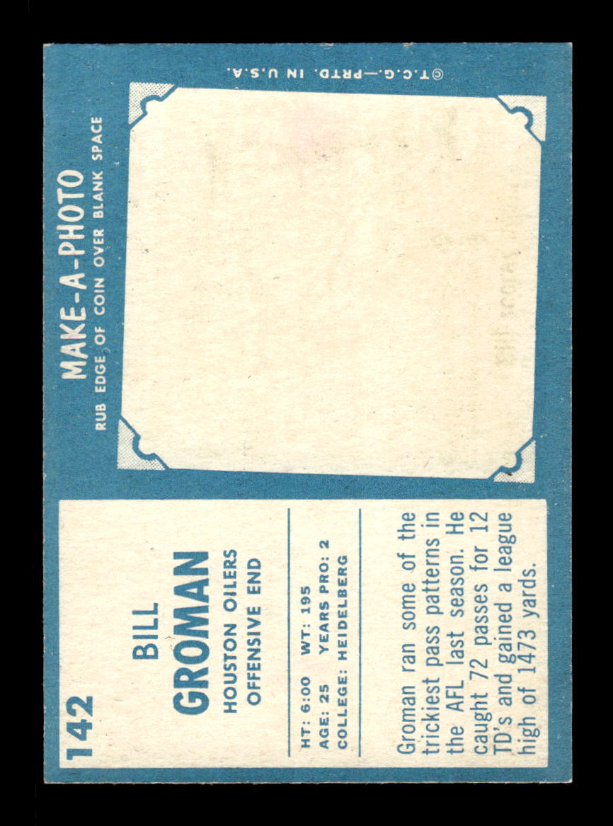 1961 Topps #142 Bill Groman Houston Oilers VGEX HOF10011092