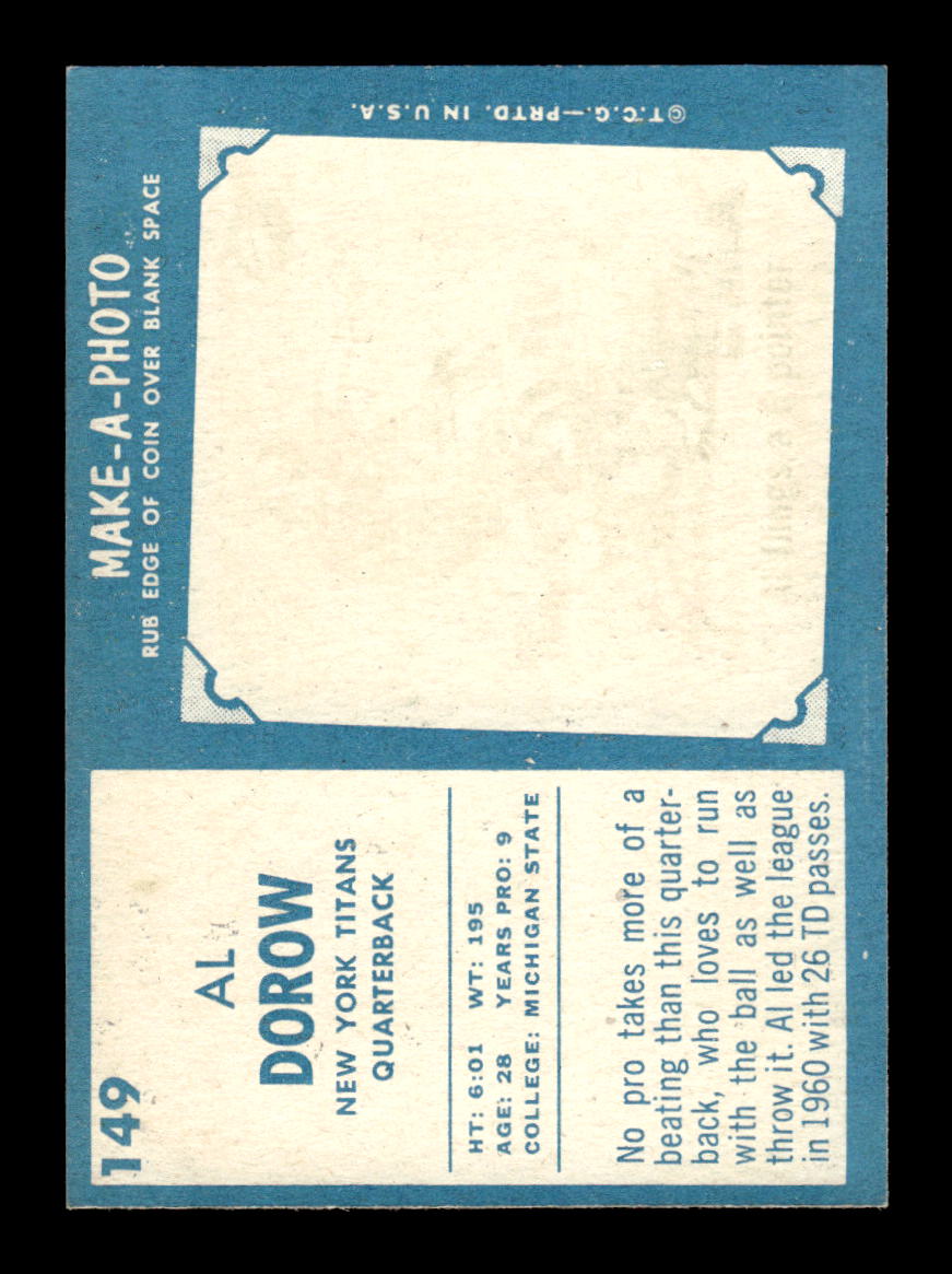 1961 Topps #149 Al Dorow New York Titans VGEX HOF10011097