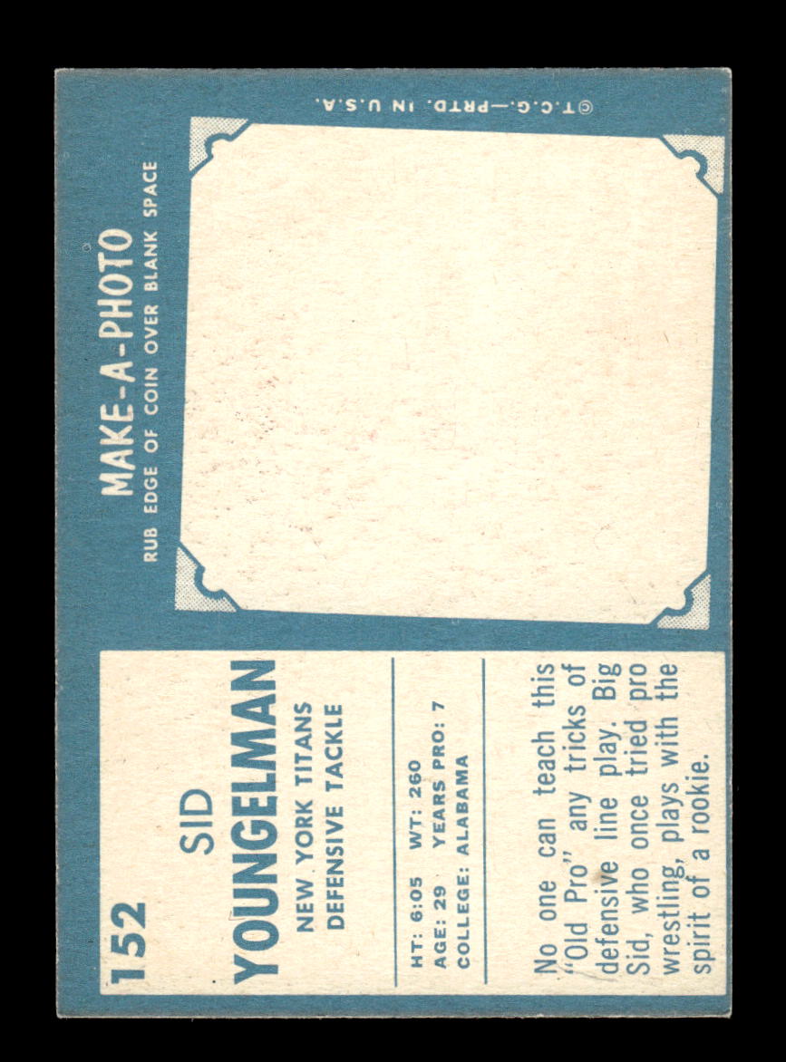 1961 Topps #152 Sid Youngelman New York Titans VGEX HOF10011100