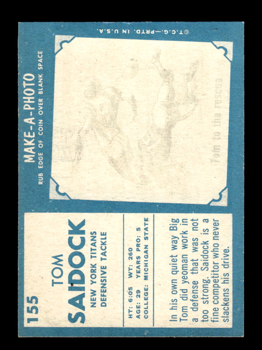 1961 Topps #155 Tom Saidock New York Titans VGEX HOF10011101