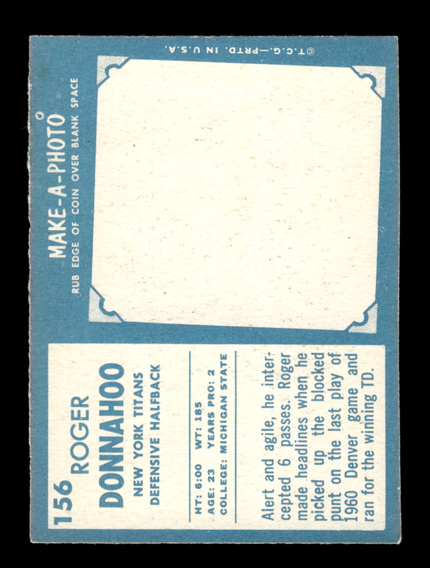 1961 Topps #156 Roger Donnahoo New York Titans VGEX HOF10011103
